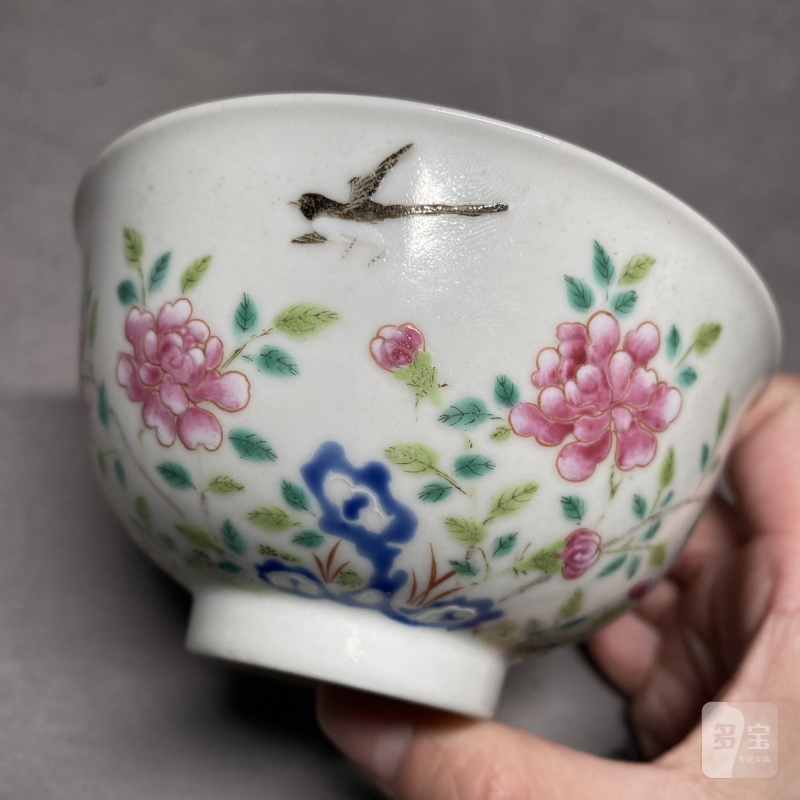 清道光 粉彩花鸟纹碗 - 图5